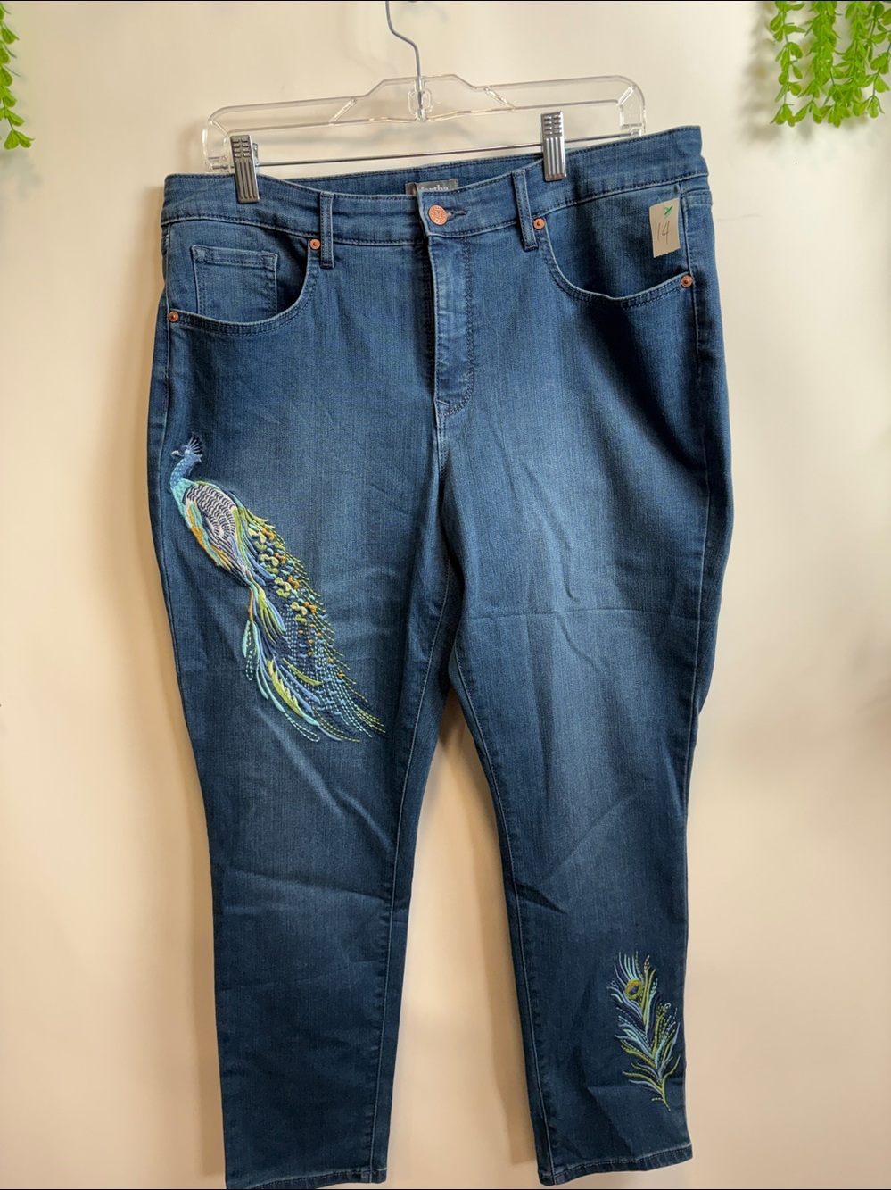 Martha Stewart Blue Embroidered Skinny Jeans